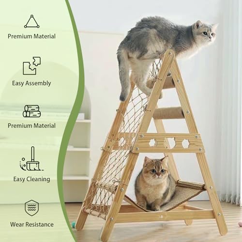 Cat Tower with Hammock Sisal Ball Solid Wood Cat Tree W8825