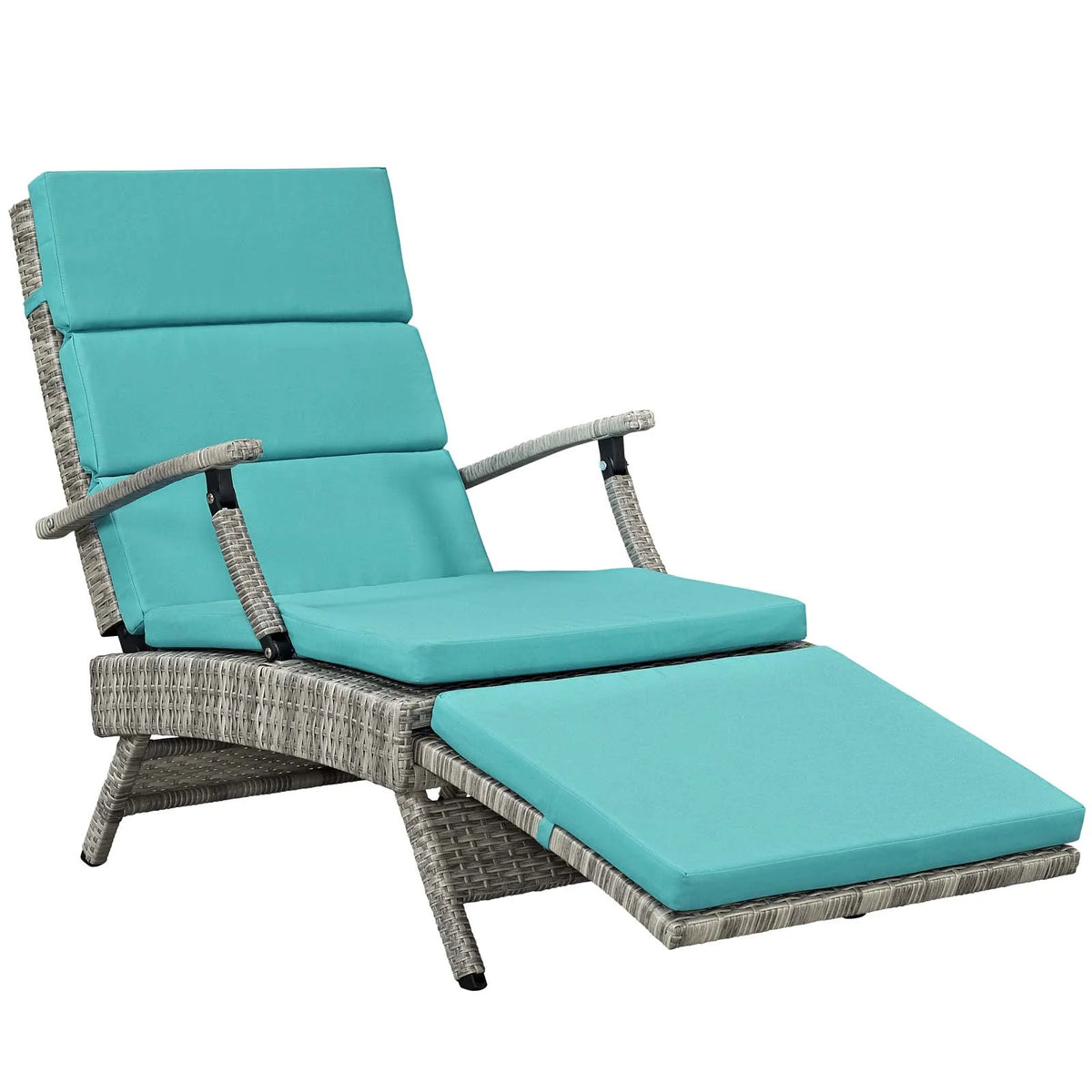 Light Gray Turquoise Wicker Rattan Outdoor Lounge Chair L58232