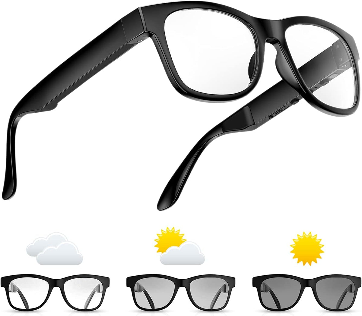 Bone Conduction Glasses Open-Ear Headphones Bluetooth Photochromic Sunglasses Anti Blue Ray IP6 Waterproof Audio Glasses B585414