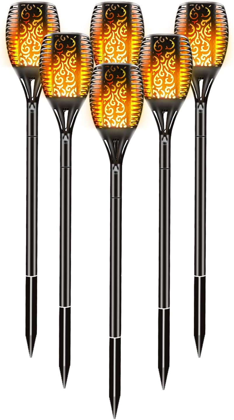 6 Pack Solar Outdoor Lights 96 LED Flickering Flames Waterproof T836