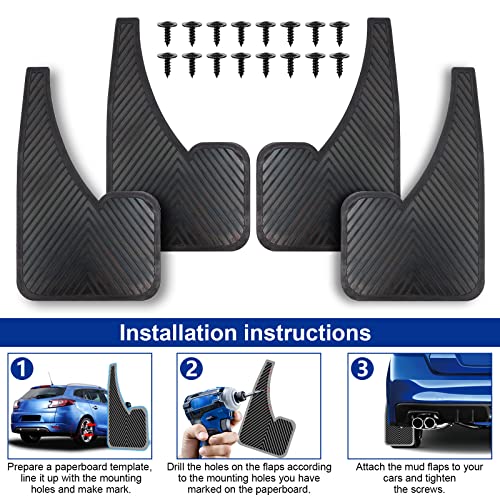 Black Rubber Mud Flaps (4 Pack) with Fastener Rivet Clips B747566