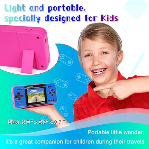 Pink Blue Handheld Game with 220 Built-in Video Games P49333