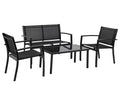 4 Piece Patio Conversation Set with Tempered Glass Tabletop Black O3164