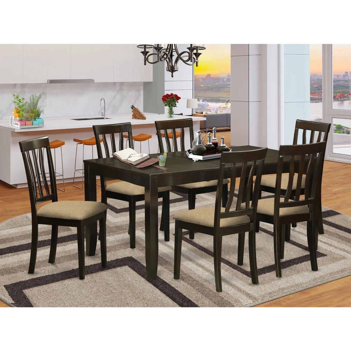 Cappuccino Dining Table Set with 6 Chairs L734170