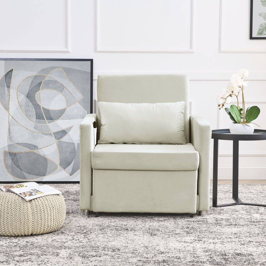 Beige Velvet Convertible Chair Bed B491