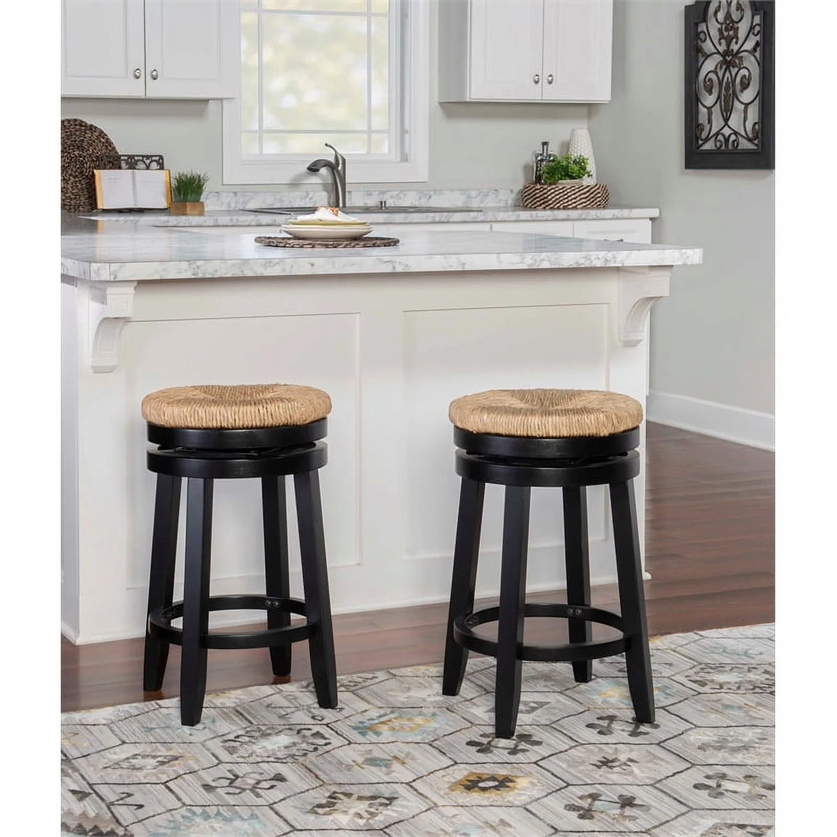 Black Wood Swivel Counter Stool Set of 2 Q78677