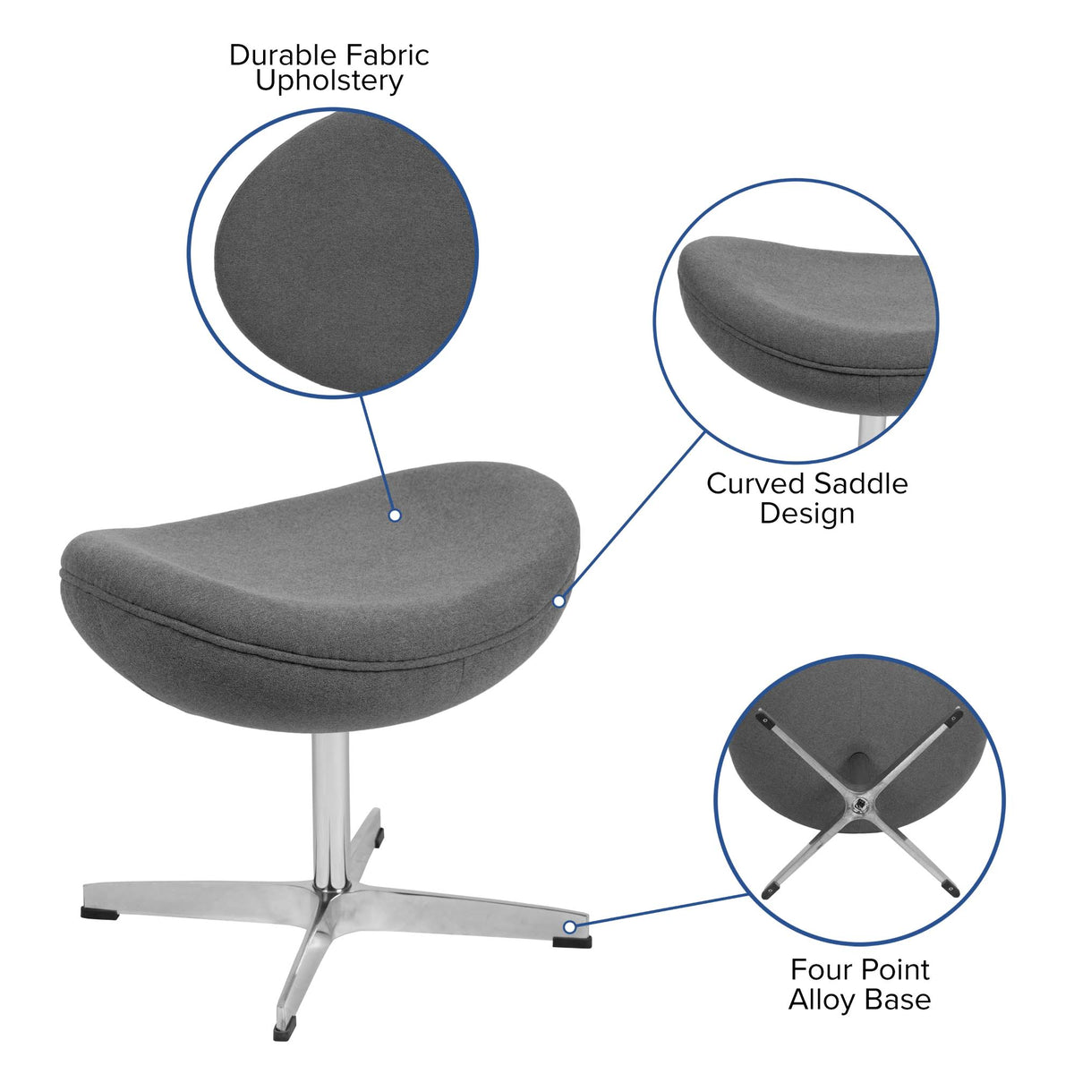 Gray Fabric Saddle Wing Ottoman H216