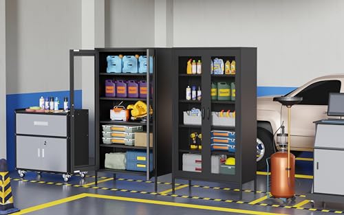 Lockable Metal Garage Storage Cabinet with Wheels F445