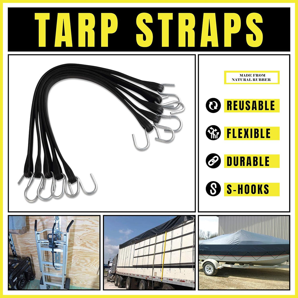 Natural Rubber Bungee Cords with Hooks 15" Pack of 50 H88821