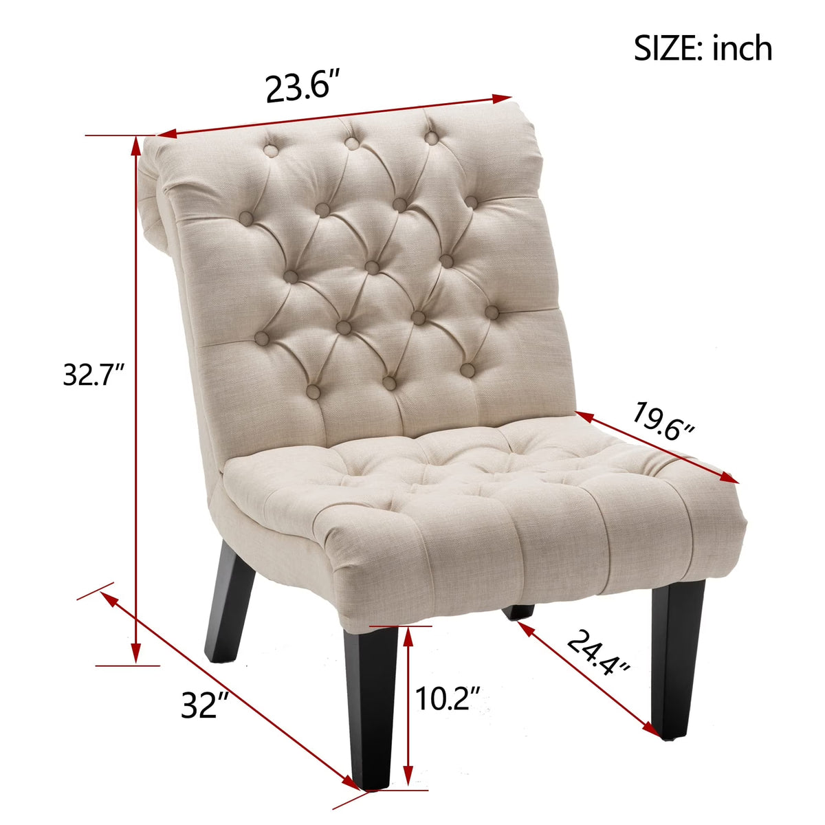 Cream Linen Tufted Accent Chair with Wood Legs G35948