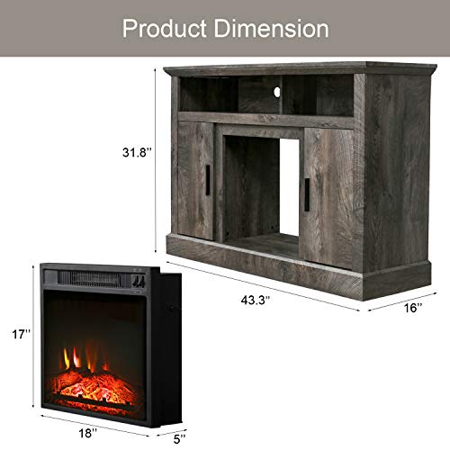 Electric Fireplace TV Stand Entertainment Center Corner Fire Place Heaters Tv Console for TVs up to 42" Wide, Rustic S9446