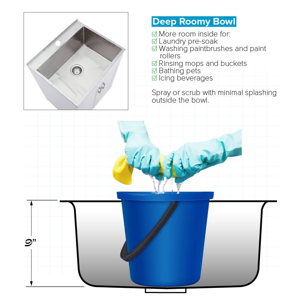 White 24-in Laundry Cabinet Sink with Stainless Steel Faucet and Basket E58064
