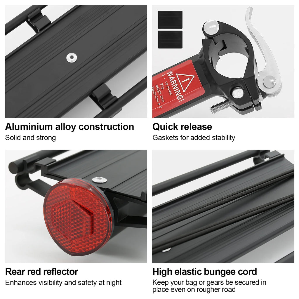 Rear Bike Rack Aluminium Alloy Luggage Carrier with Reflector K381293