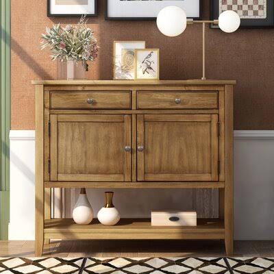 Brown Storage Console Table with 2 Drawers, 2 Cabinets and 1 Shelf P684