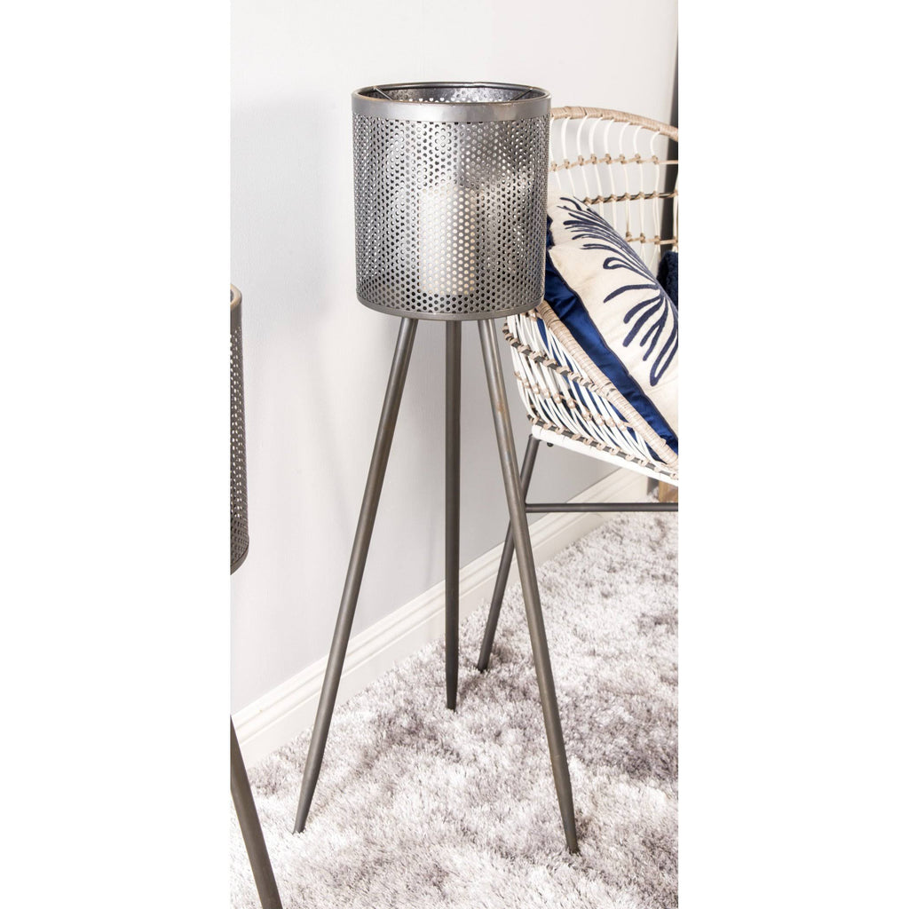 Black Iron and Glass Floor Candle Holder Y695249