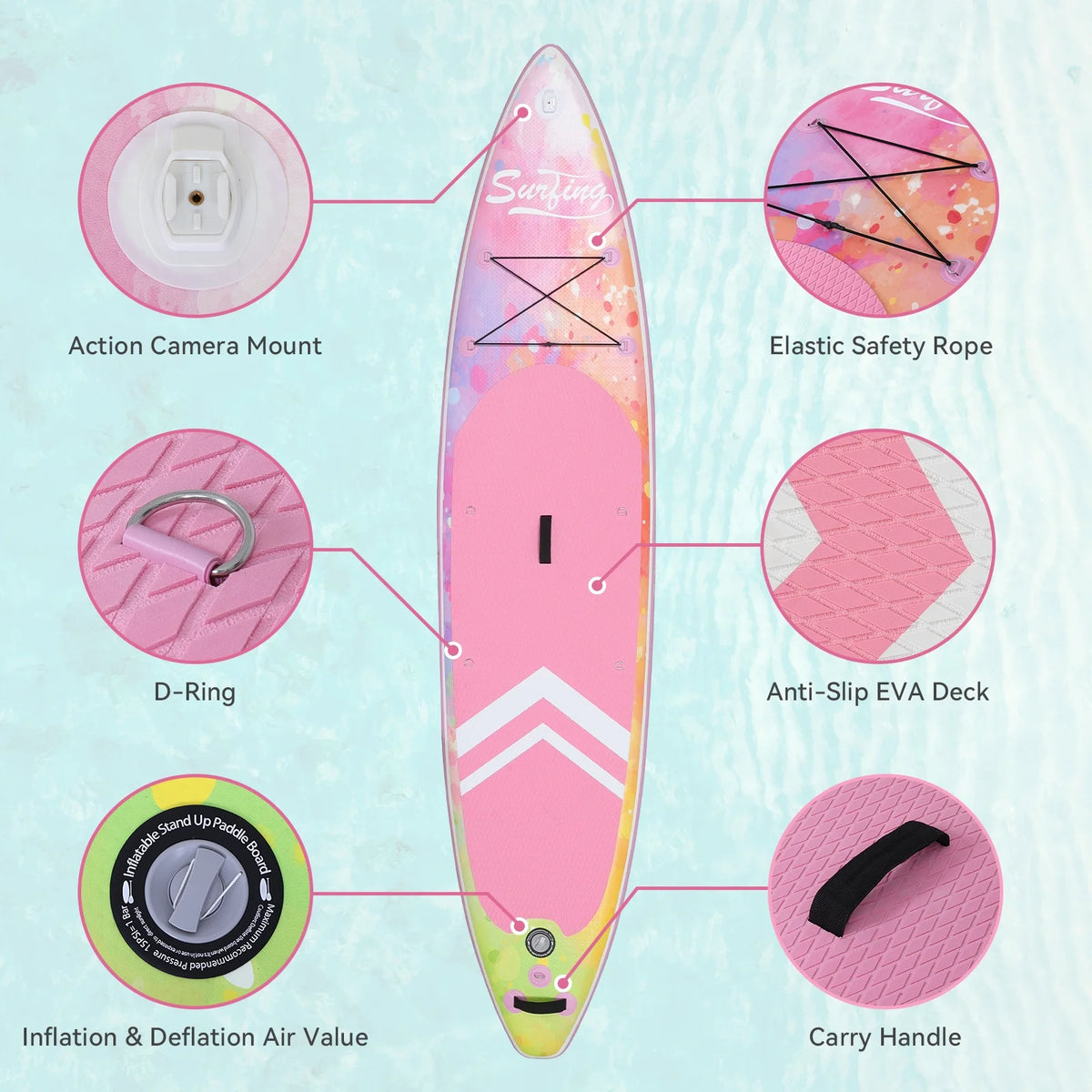 Pink Gradient Inflatable Paddle Board and Kayak Seat Set T863218