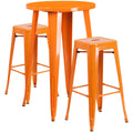 24'' Round Metal Indoor-Outdoor Bar Table Set with 2 Backless Stools, Orange H75144
