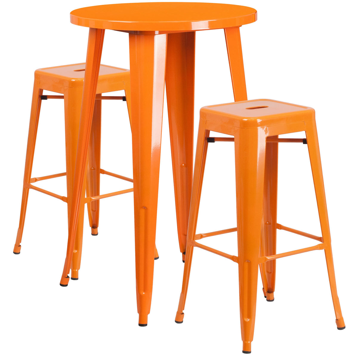 24'' Round Metal Indoor-Outdoor Bar Table Set with 2 Backless Stools, Orange H75144