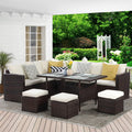 Ivory 7 Piece Outdoor Wicker Dining Sectional Sofa with Ottoman U905310