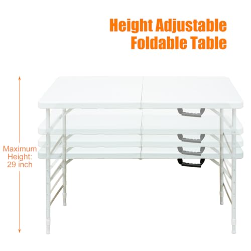 4ft White Plastic Folding Table with Carry Handle Y25052