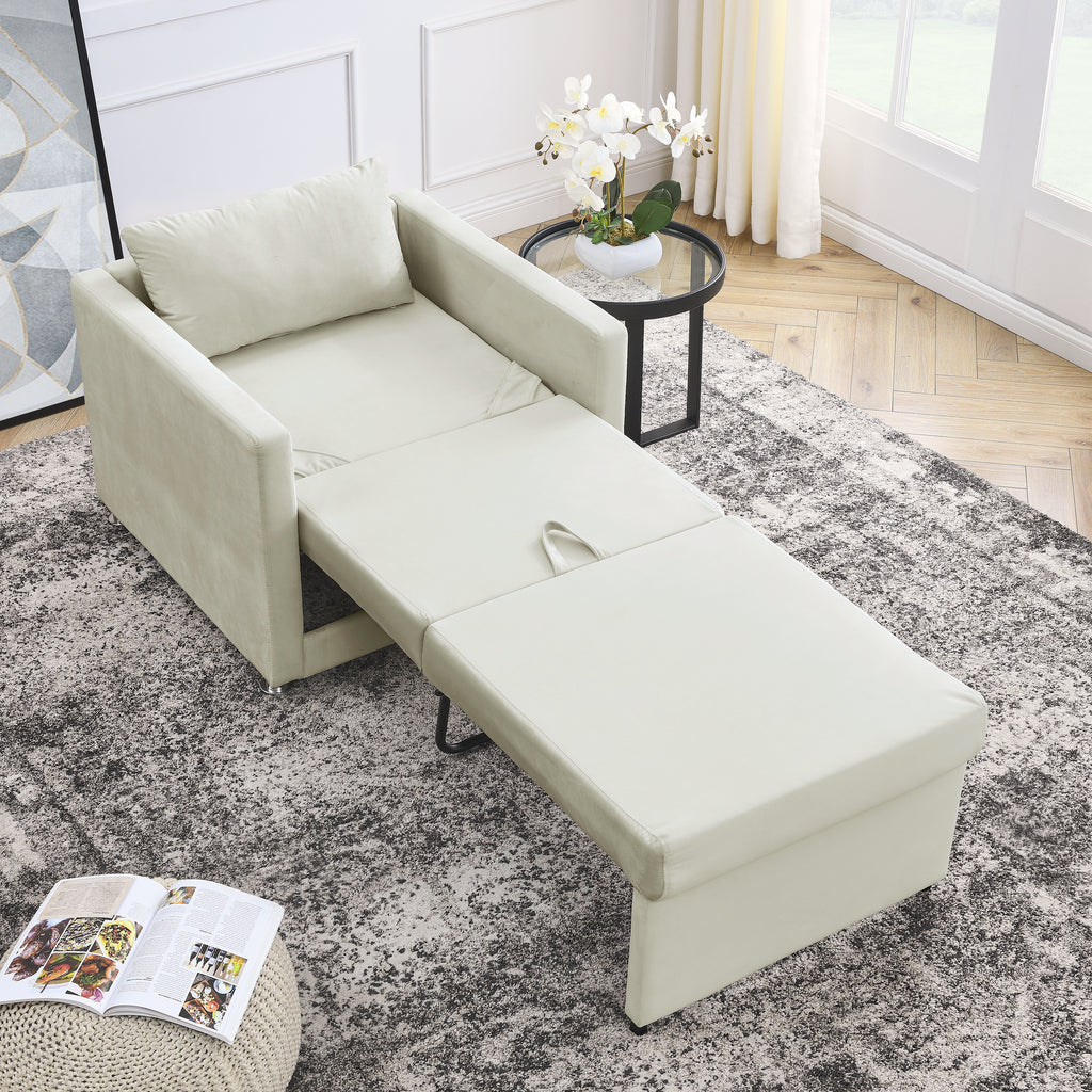 Beige Velvet Convertible Chair Bed B491