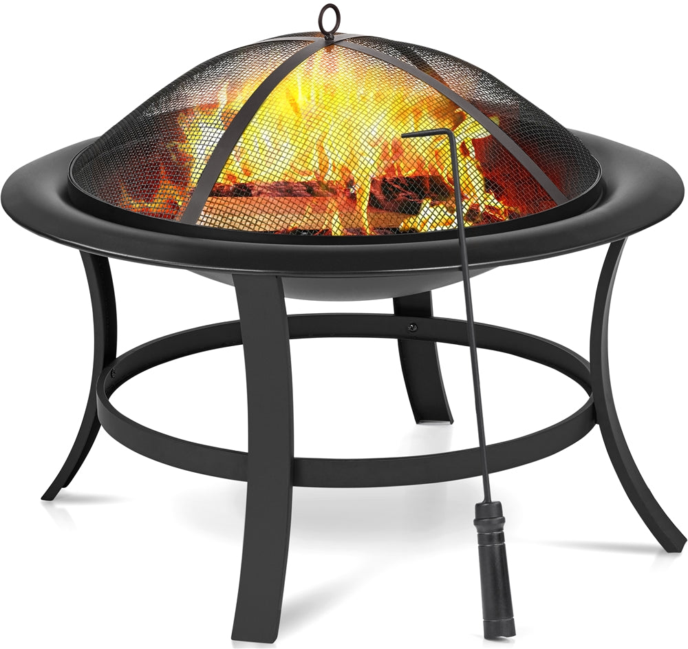 Black Iron Fire Pit with Spark Screen and Wood Grate S71558