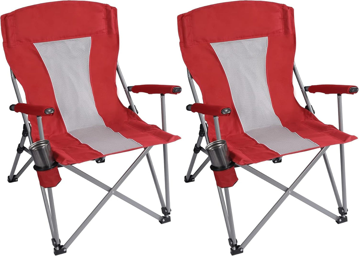 Oversized Folding Camping Chairs with Hard Armrests and Cup Holder O89811