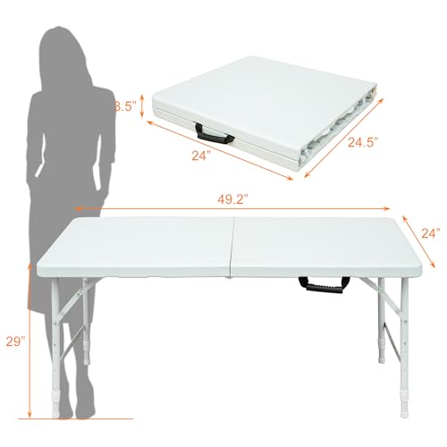 4ft White Plastic Folding Table with Carry Handle Y25052