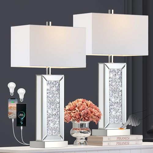 White Fabric Shade Table Lamp Set of 2 C563