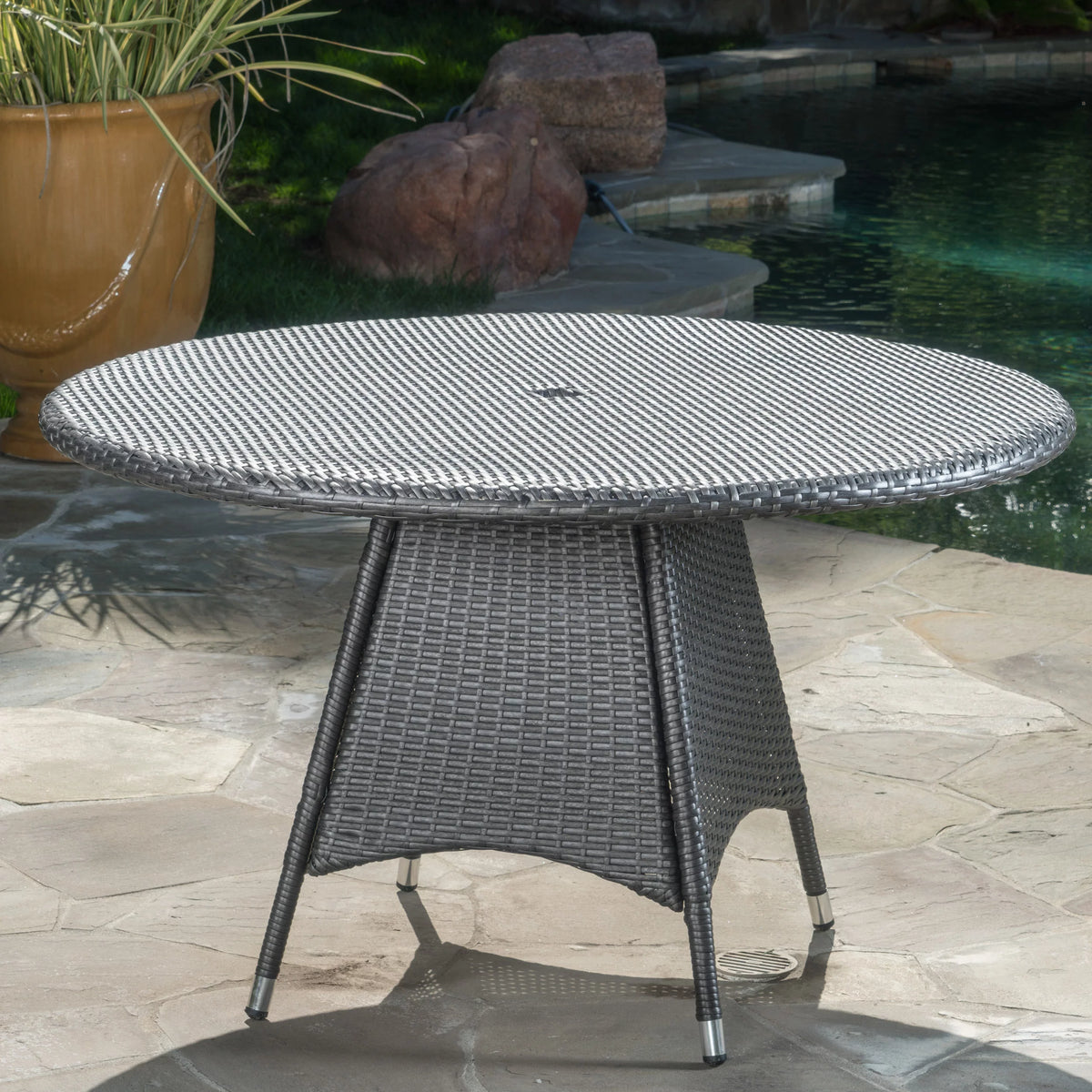 Grey Wicker Round Dining Table P8494