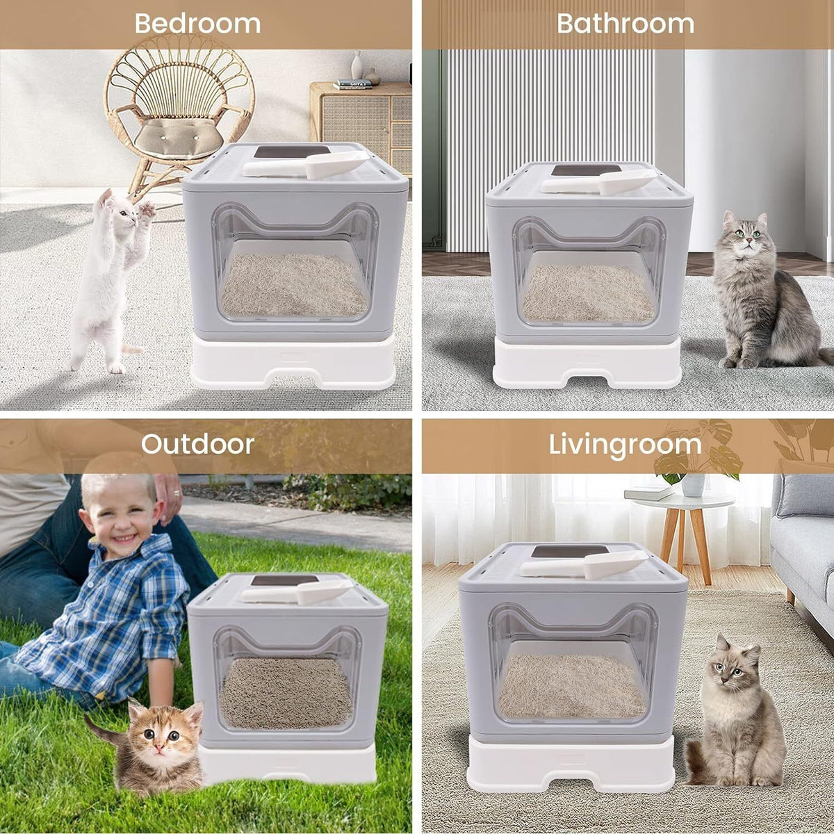 16.14" Foldable Enclosed Cat Litter Box with Lid C8113