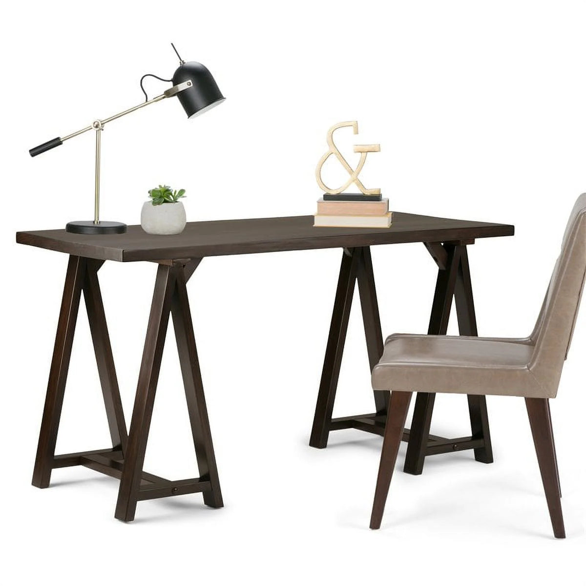 Solid Wood Writing Desk in Dark Chestnut Brown U5560