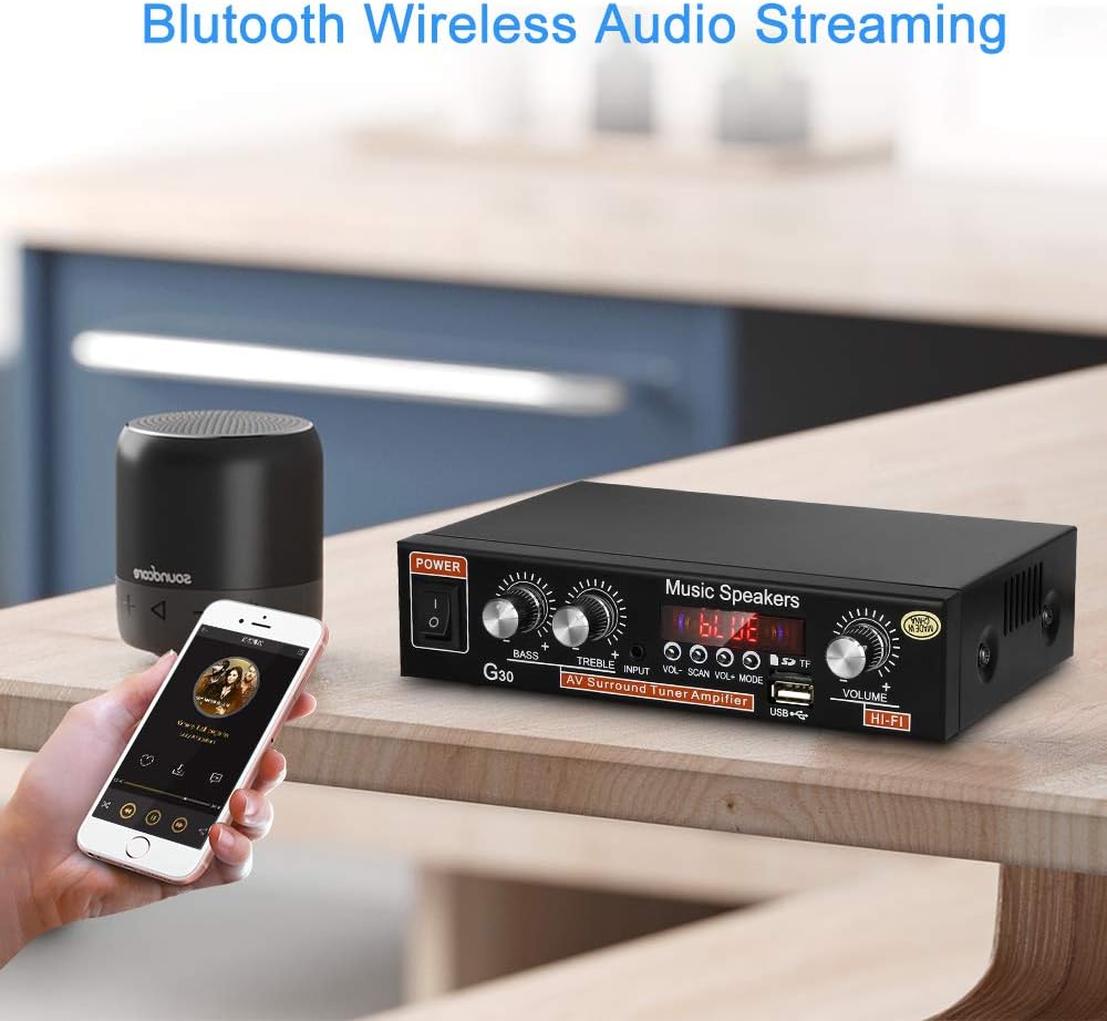 2 x 45W Mini Hi-Fi Amplifier Dual Channel Stereo with Bass and Treble Control W7352