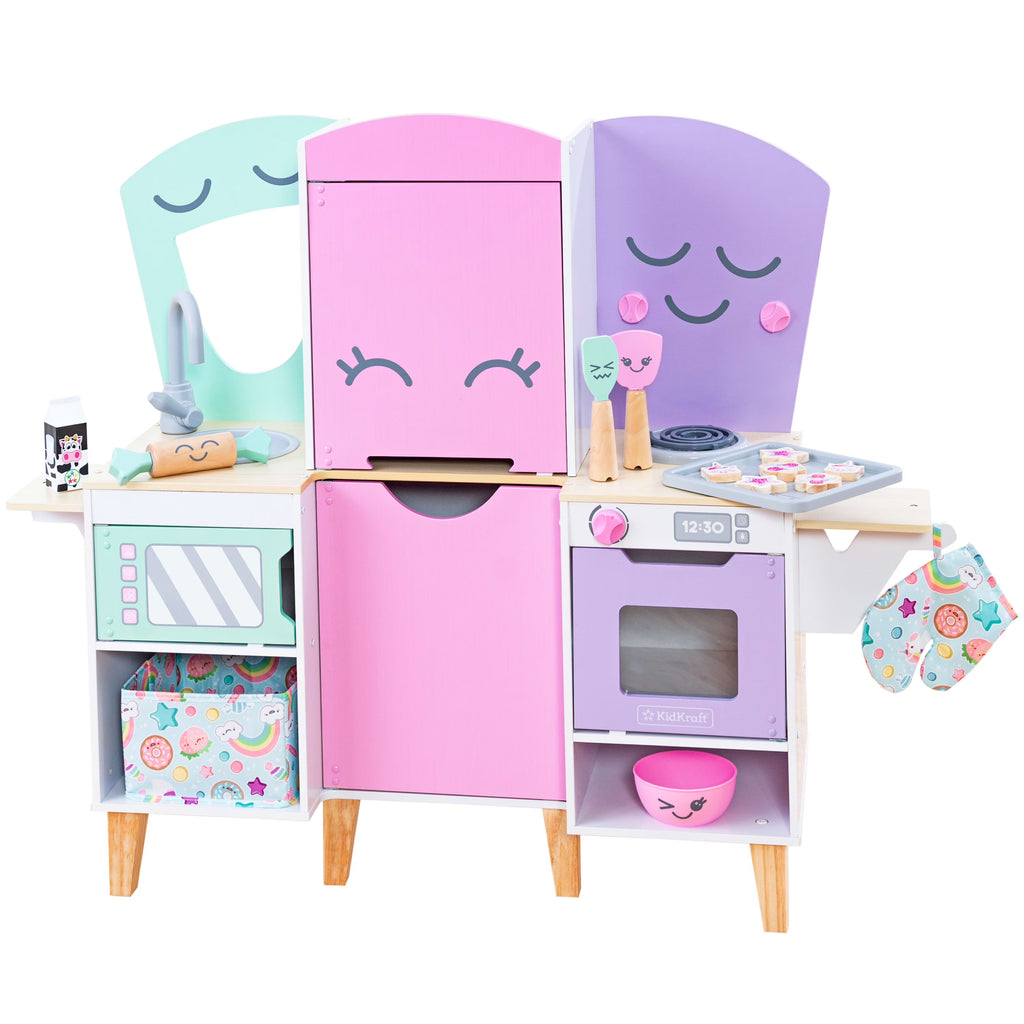 Wooden Play Kitchen with 14 Play Pieces H7633