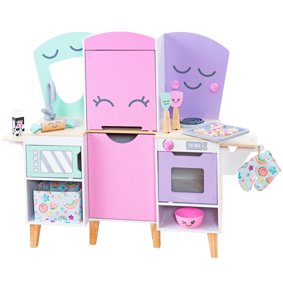 Wooden Play Kitchen with 14 Play Pieces H7633