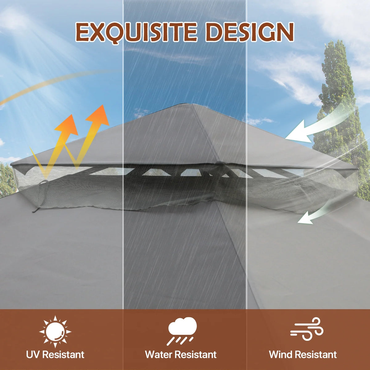 13x11 Patio Gazebo with Mosquito Netting, Two-Tier Canopy Tent B876948
