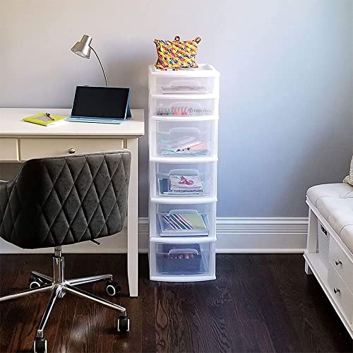White 6-Tier Clear Plastic Storage Drawer Tower S451264