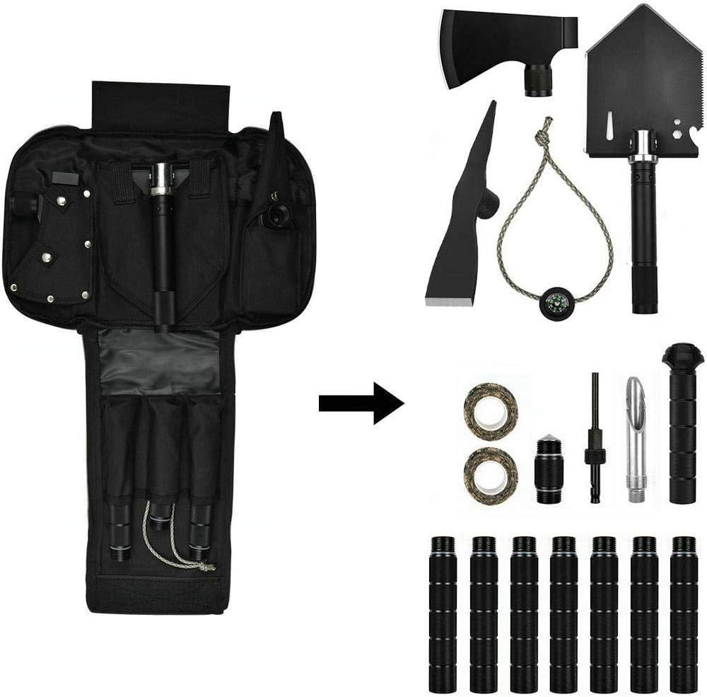 Survival Off-Roading Tool Kit Folding Shovel Camping Axe Multitool Pickaxe with Carrying Bag Black Q735530