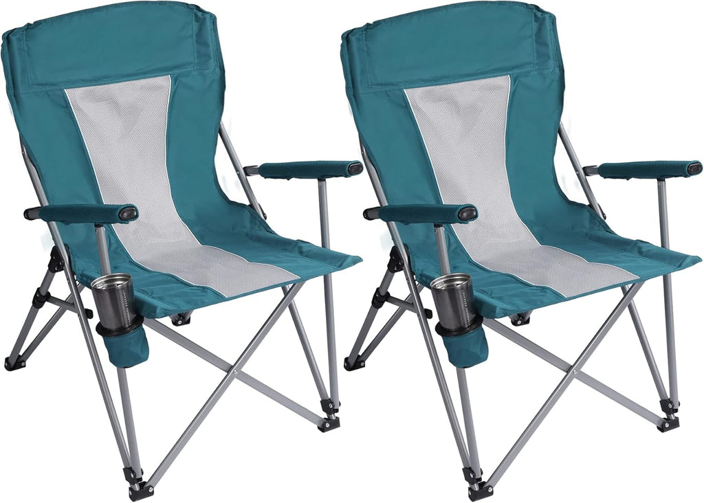 Oversized Folding Camping Chairs with Hard Armrests and Cup Holder O89811