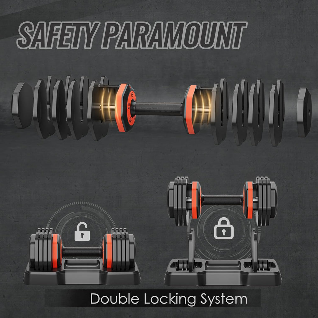 55LB 5 in 1 Single Adjustable Dumbbell with Anti-Slip Metal Handle, Black Y65314