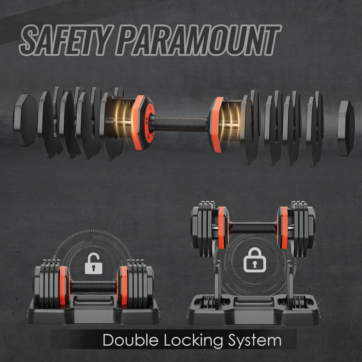55LB 5 in 1 Single Adjustable Dumbbell with Anti-Slip Metal Handle, Black Y65314