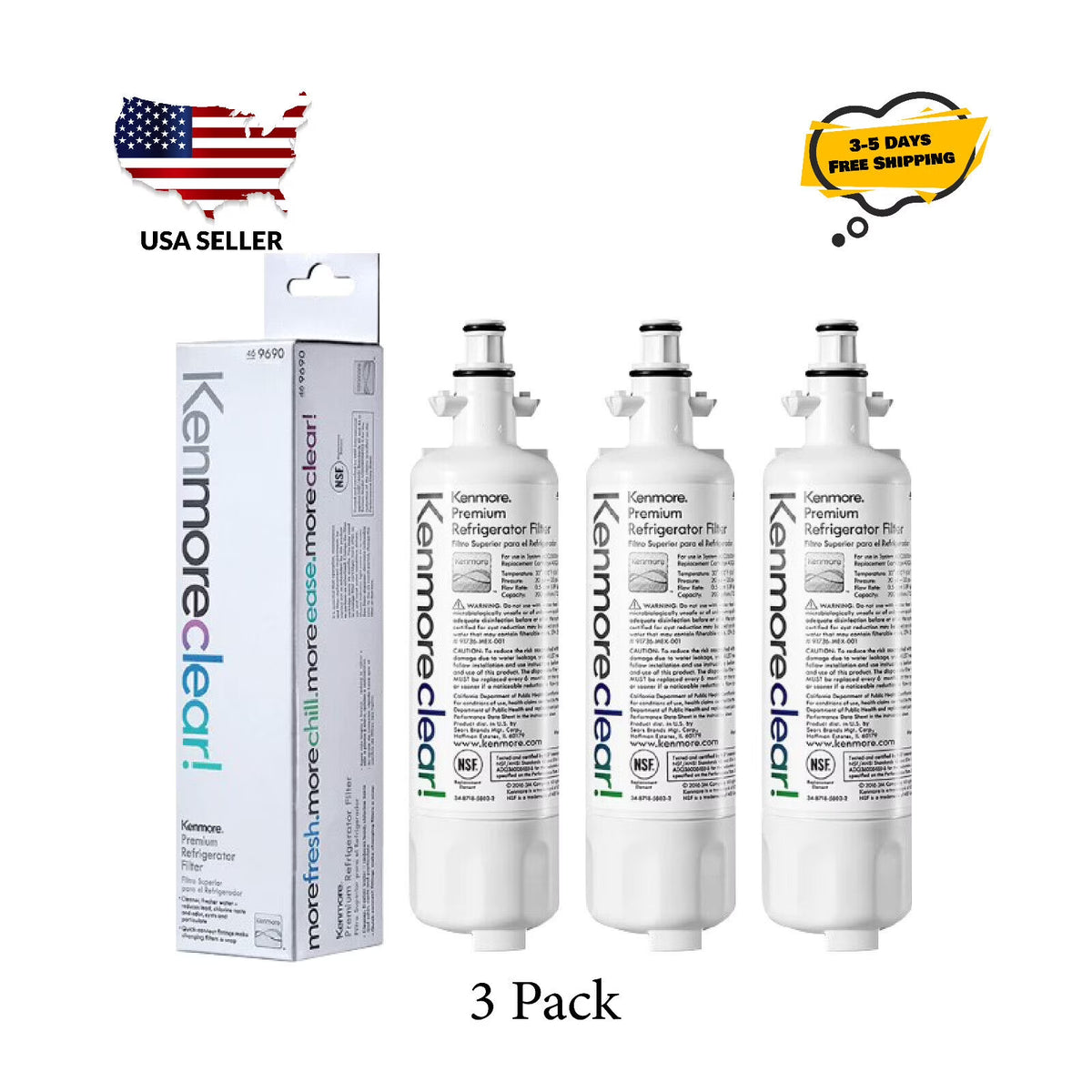 3 Pack Refrigerator Water Filter X39459