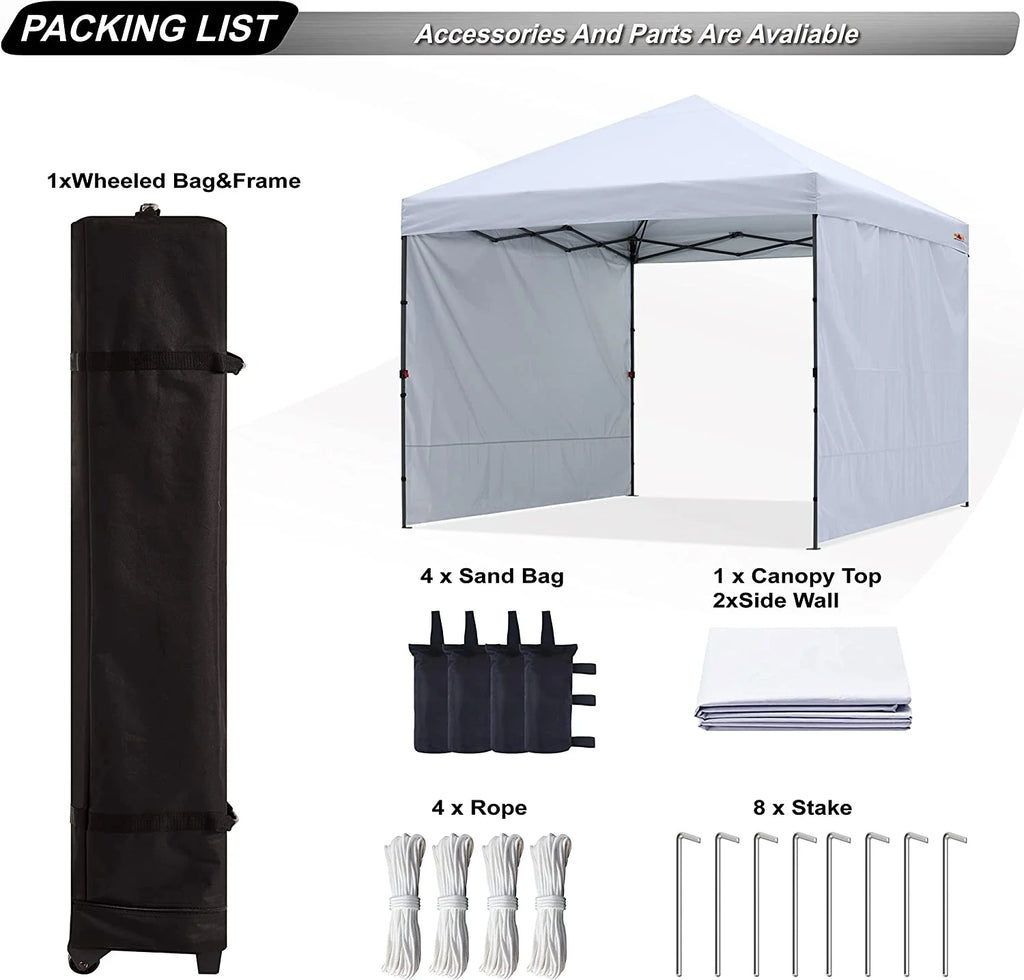 10ft x 10ft Pop up Canopy Tent with 2 Side Walls, White N751650