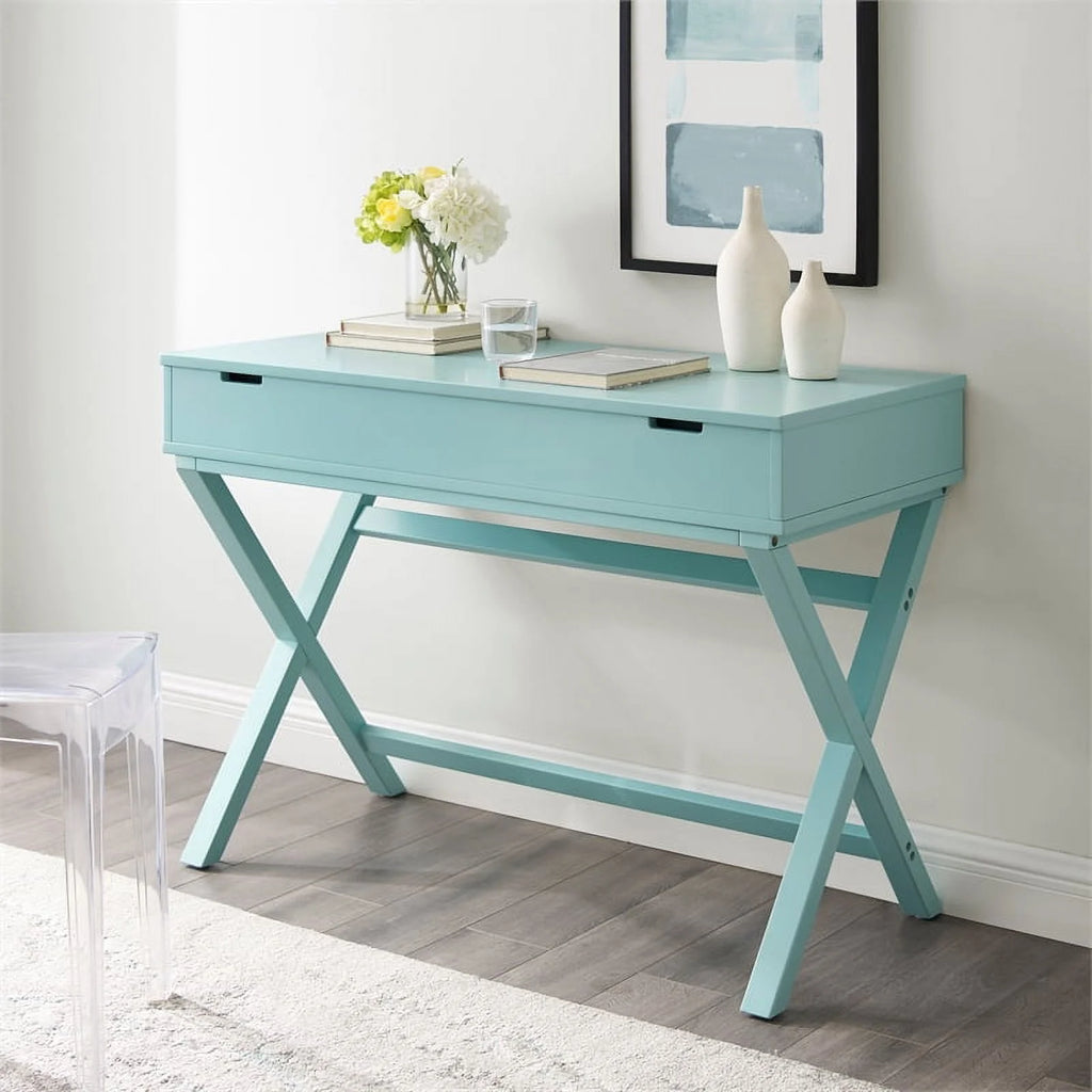 Turquoise Blue Wood Lift Top Desk U502