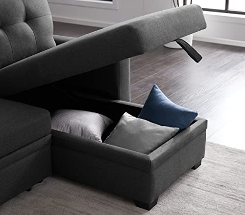 L Shaped Convertible Sleeper Sectional Sofa with Storage Chaise and Pull-Out Bed Y652