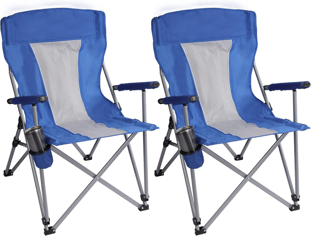Oversized Folding Camping Chairs with Hard Armrests and Cup Holder O89811