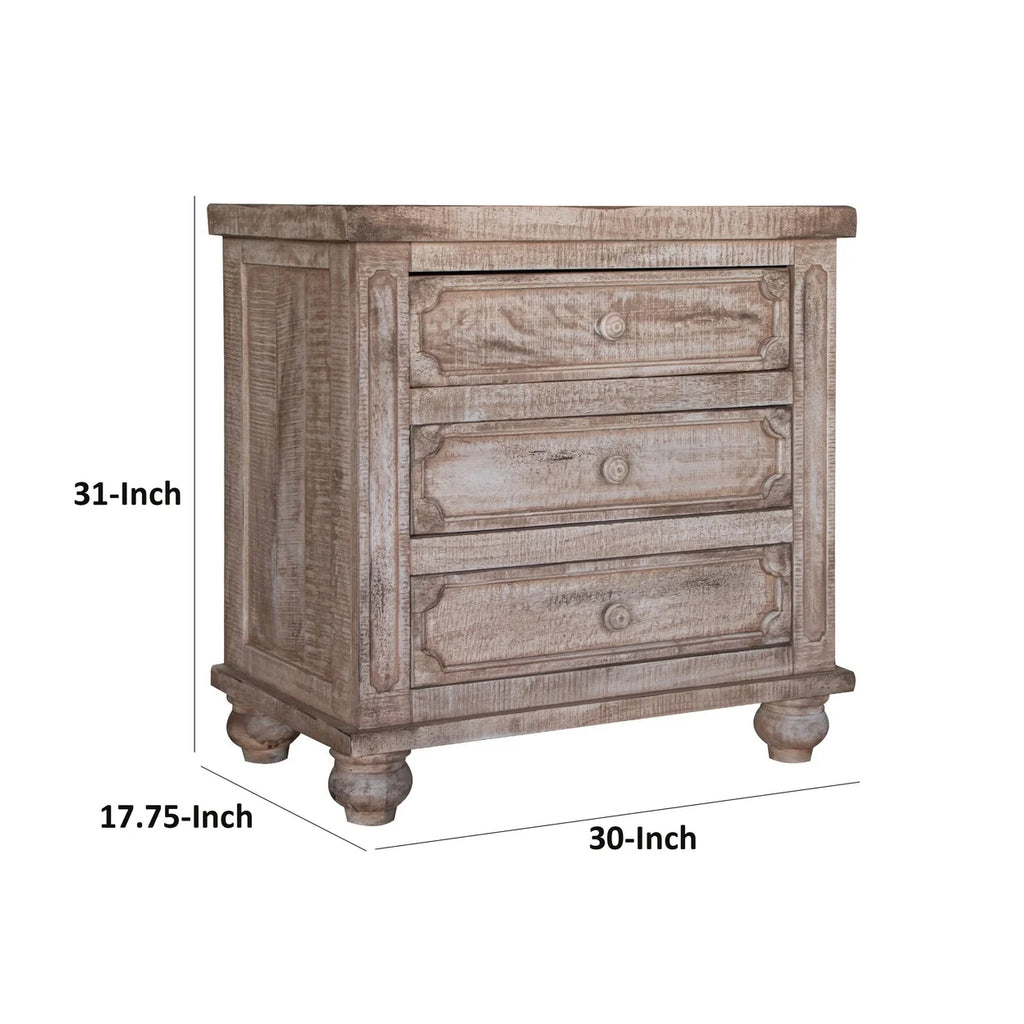 31 Inch Mango Wood 3 Drawer Nightstand U67922