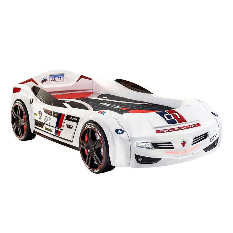 White Wood Twin Race Car Bed A436234