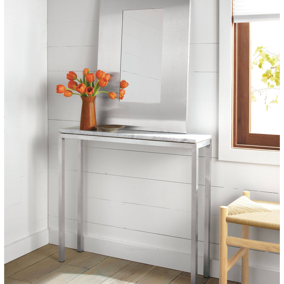 Clear Tempered Glass Console Table with Ocean Blue Base T785