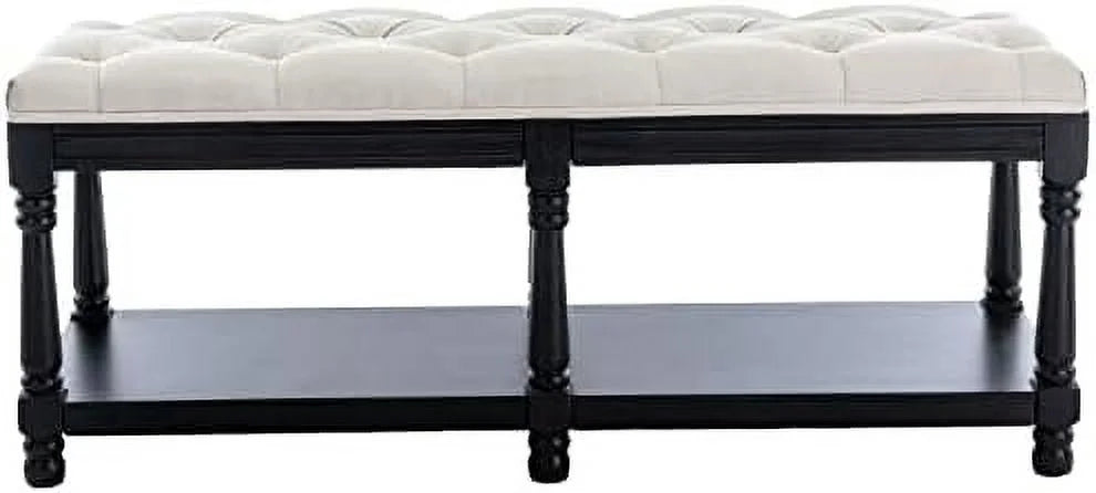 Beige Fabric Upholstered Bench with Ring Pull Q7447